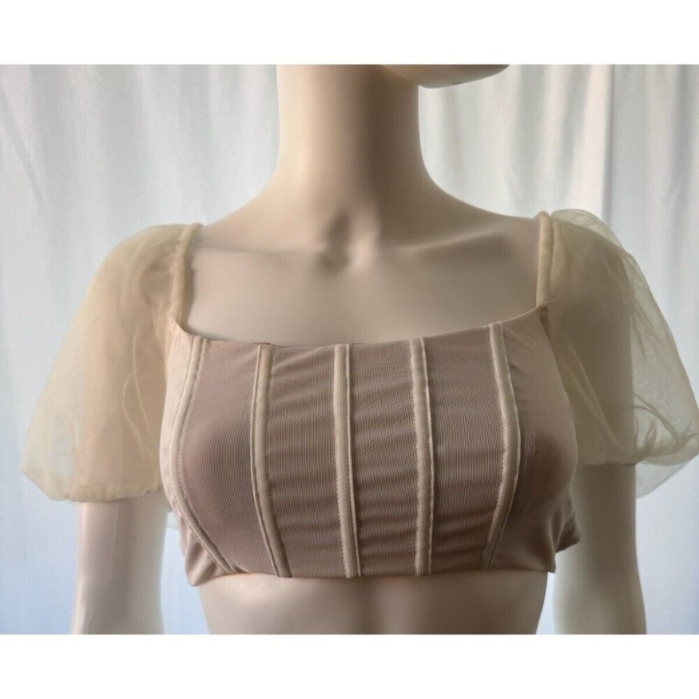 White Fox  Women's Crop Top Beige Short Sleeves Size S
